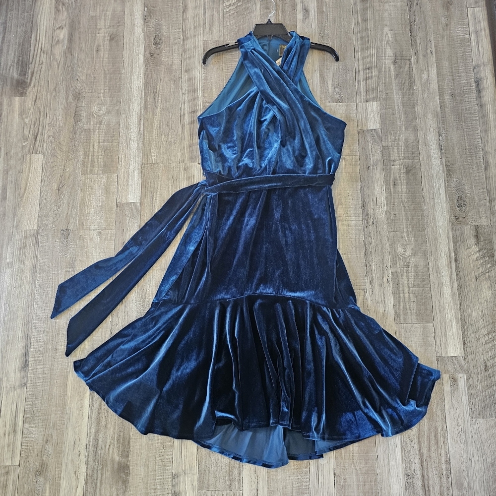 Velvet Blue Taylor Women's Halter-Style Asymmetrical-Hem Dress NWT Size 16